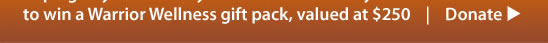 Donate $11 to the Operation Warrior Wellness Crowdrise campaign by 11/11 and you’ll be automatically entered for a chance to win a Warrior Wellness gift pack, valued at $250    |    Donate u